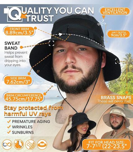 GearTOP Sun Hat Boonie Hat - قبعة دلو واسعة الحواف للرجال والنساء - عامل حماية من الأشعة فوق البنفسجية، مقاومة للماء in Kuwait