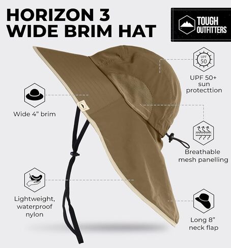 قبعة شمسية متينة ذات حافة واسعة للرجال والنساء - قبعات بوني للرجال، والمشي لمسافات طويلة، وقبعة تنسيق الحدائق - قبعة شمسية مقاومة للماء in Kuwait