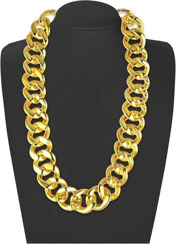 PinCute سلسلة ذهبية للرجال/النساء قلادة ذهبية مكتنزة من البلاستيك المزيف، قلادة سلسلة حبل ذهبية لأزياء الثمانينيات والتسعينيات (32 * 1.38 بوصة) in Kuwait