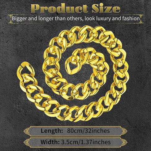 PinCute سلسلة ذهبية للرجال/النساء قلادة ذهبية مكتنزة من البلاستيك المزيف، قلادة سلسلة حبل ذهبية لأزياء الثمانينيات والتسعينيات (32 * 1.38 بوصة) in Kuwait