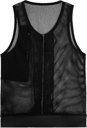 WDIRARA Men's Fishnet Mesh PU Leather Scoop Neck Sleeveless Tank Top Partywear in Saudi Arabia