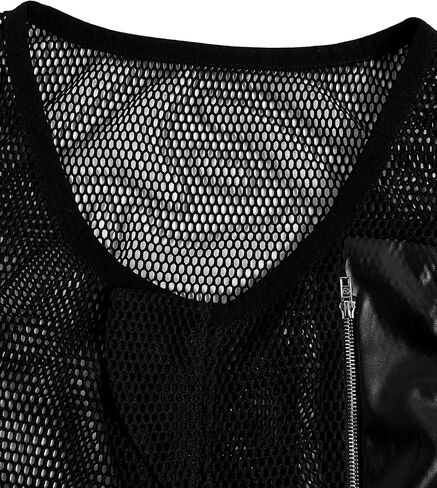 WDIRARA Men's Fishnet Mesh PU Leather Scoop Neck Sleeveless Tank Top Partywear in Saudi Arabia