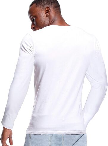 zbrandy Deep V Neck Shirts Men Long Sleeve Stretch T-Shirt Low Cut Undershirts Tees in Kuwait