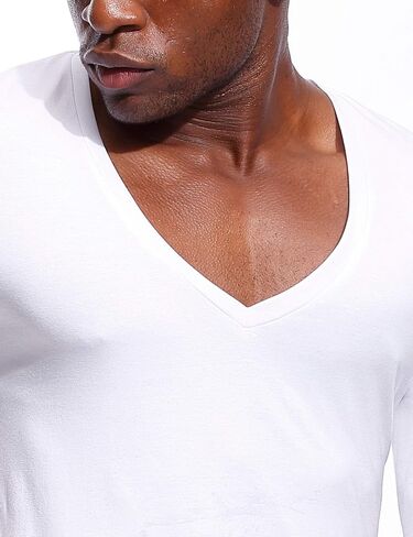 zbrandy Deep V Neck Shirts Men Long Sleeve Stretch T-Shirt Low Cut Undershirts Tees in Kuwait