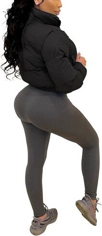 سترة منتفخة قصيرة للنساء من SCUSTY معاطف فقاعية مبطنة خفيفة الوزن وقصيرة على الموضة in Kuwait