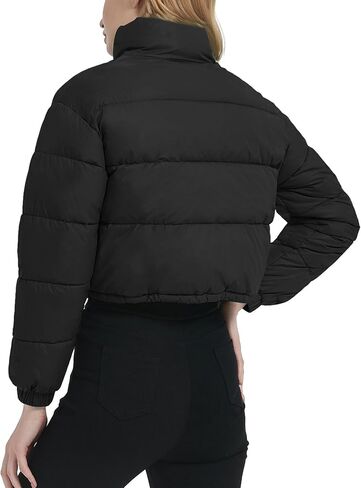Flygo Women Cropped Puffer Jacket Winter Long Sleeve Quilted Puffy Bubble Padded Short Coats with Drawstring in Kuwait