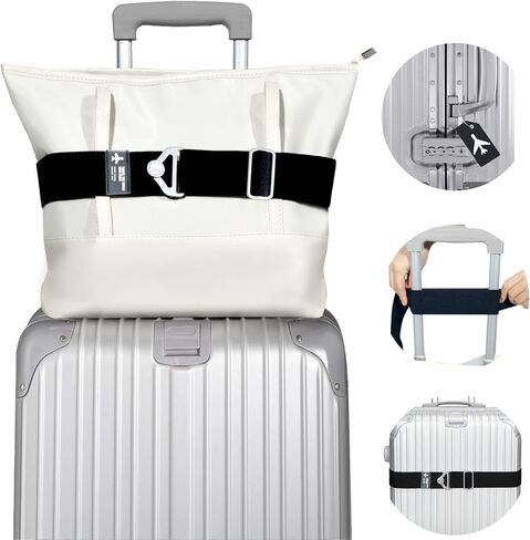 2-in-1 Luggage Straps Travel Belt for Luggage Over Handle for Carry On Bag, Adjustable Elastic Luggage Straps for Suitcases Add a Bag, 2 Silicone Luggage Tags, Hands-Free for Trip & Airport in Saudi Arabia
