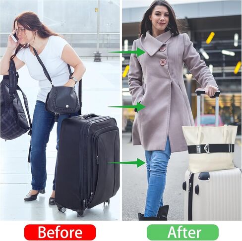 2-in-1 Luggage Straps Travel Belt for Luggage Over Handle for Carry On Bag, Adjustable Elastic Luggage Straps for Suitcases Add a Bag, 2 Silicone Luggage Tags, Hands-Free for Trip & Airport in Saudi Arabia