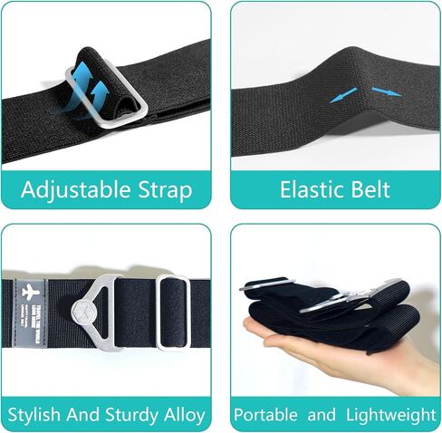 2-in-1 Luggage Straps Travel Belt for Luggage Over Handle for Carry On Bag, Adjustable Elastic Luggage Straps for Suitcases Add a Bag, 2 Silicone Luggage Tags, Hands-Free for Trip & Airport in Saudi Arabia