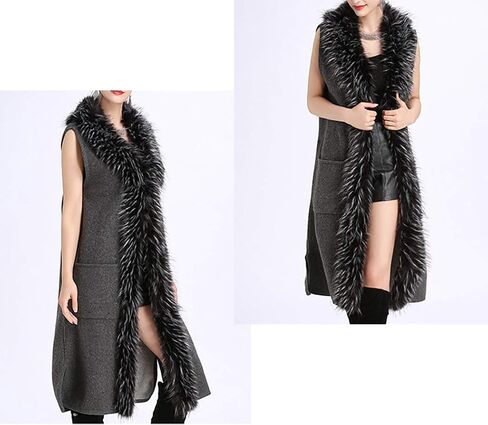 Tngan Womens Long Waistcoat Fuax Fur Trim Winter Vest Sleeveless Cardigan in Saudi Arabia