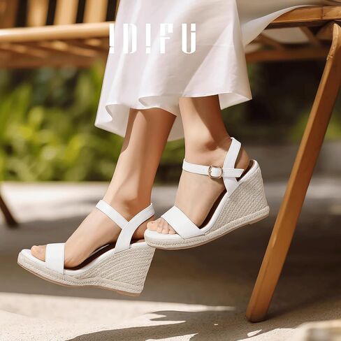 IDIFU Espadrille منصة إسفين الصنادل للنساء متأنق الصيف السببية الزفاف الكاحل حزام مفتوح اصبع القدم حذاء بكعب عريض الصنادل in Kuwait