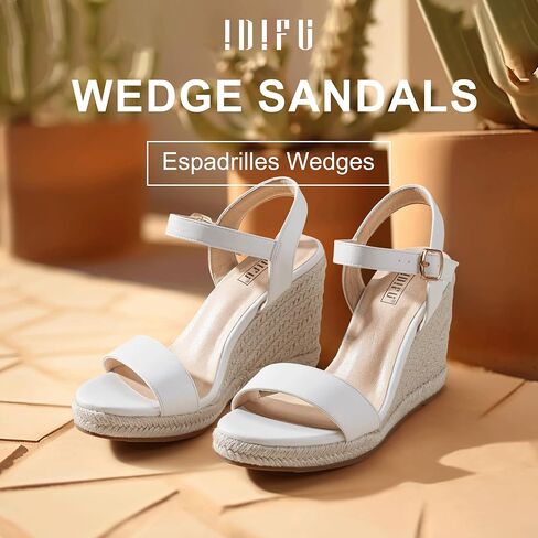 IDIFU Espadrille منصة إسفين الصنادل للنساء متأنق الصيف السببية الزفاف الكاحل حزام مفتوح اصبع القدم حذاء بكعب عريض الصنادل in Kuwait