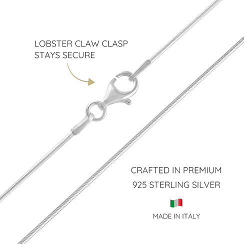 KISPER Silver 8 Sided Snake Chain Necklace –Thin, Dainty, 925 Sterling Silver Jewelry for Women & Men with Lobster Clasp – Made in Italy in Saudi Arabia