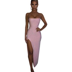 Women's Sexy Glitter Spaghetti Strap Bodycon Lace Up Backless High Split Long Maxi Dress Party Night Club Cocktail Dresses in Kuwait