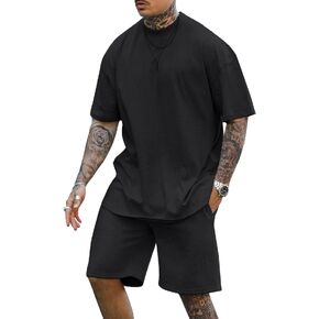 Lexiart Mens 2 Piece Outfits Casual Tracksuit Shorts Summer Sweatsuit Oversize Short Sleeve Sport Set