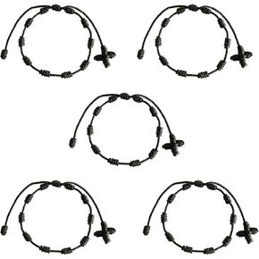 YouU Set of 5 Handmade Rosary Cross Bracelets, Pulseras Decenarios