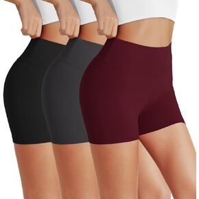 VALANDY 3 قطع من شورتات راكبي الدراجات النارية للنساء - 5 بوصات عالية الخصر قابلة للتمدد من الألياف اللدنة للتمرين في الصيف واليوجا والجري الرياضي in Kuwait