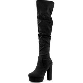 Allegra K Women's Platform Round Toe Zipper Slouch Heel Over the Knee Thigh High Boots in Saudi Arabia