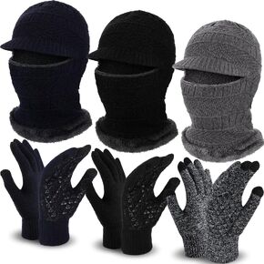 6 Pcs Winter Knit Balaclava Hat Anti Slip Touch Screen Mittens Set Winter Knitted Balaclava Beanie Knitted Winter Hat Thermal Winter Gloves for Men Women Outdoor Sports in Kuwait