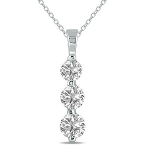 1/2-2 Carat Lab Grown Diamond Three Stone Snow Pendant (G-H Color, VS1-VS2 Clarity) in 10K White and Yellow Gold