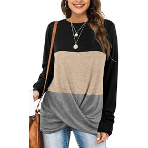 Jescakoo Tunic Tops For Leggings For Women Twist Front Long Sleeve Crew Neck Shirts