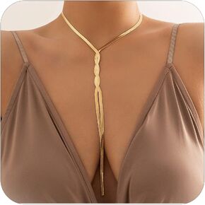 HUASAI Snake Chain Necklace for Women Girls Twist Herringbone Choker Necklace Y Lariat Necklace Gold Long Drop Necklace