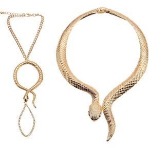 Hicarer Gold Snake Necklace Bracelet Set Adjustable Snake Choker Necklace Hand Chain Bracelet Finger Ring with Black Eyes Vintage Jewelry Set for Girls Women Halloween Costume Accessories in Saudi Arabia