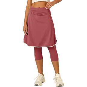 Aurgelmir Women's Knee Length Tennis Golf Skirts with Capri Pants Workout Yoga Skirted Leggings Athletic Skorts Pants
