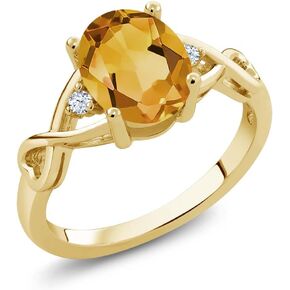 Gem Stone King 18K Yellow Gold Plated Silver Yellow Citrine and White Topaz Engagement Ring For Women (1.55 Cttw Oval 9X7MM, Gemstone Birthstone, Available In Size 5, 6, 7, 8, 9) in Saudi Arabia