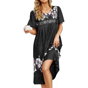 Bloggerlove Nightgown for Women Hawaiian Muumuu House Dress Print Lounger Patio Dress with Pockets Moomoo