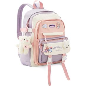 Kawaii Backpack For School Cute Aesthetic Kids Elementary Kindergarten With Kawaii Pin And Accessories Chains Mochilas Escolares Para Niñas Toddler Backpack For Girls, Purple in Kuwait