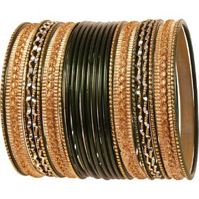 Touchstone أساور معدنية هندية للنساء أساور من سبائك الذهب desi 2 دزينة من مجموعة مجوهرات بوليوود النسائية مجموعة متعددة التراص واسعة مكتنزة ذهبية مزخرفة مجموعة من 24 باللون الذهبي أو الأبيض in Kuwait