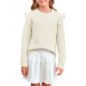 سترات للفتيات منسوجة بكشكشة للأطفال، بلوفر بياقة دائرية، بلوفر علوي للأطفال من عمر 5 إلى 14 عامًا in Kuwait