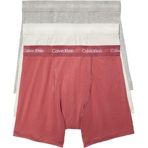 Calvin Klein Men's Cotton Stretch 3-Pack Boxer Brief, Grey Heather, Silver Birch, Raspberry Blush, Medium