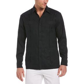 Cubavera Men's 100% Linen Long Sleeve Guayabera Shirt with Four Pockets, Camp Collar, Pintuck Detail, Relaxed Fit