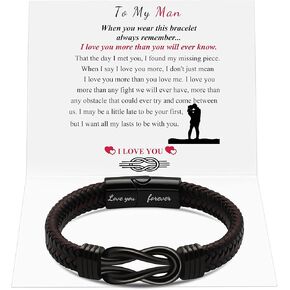 Mens Braided Leather Bracelet Gifts for Men Husband Boyfriend Dad Son Grandson Brother Birthday Fathers Day Anniversary Christmas Valentine's Day Men Jewelry Inspirational Wristband 7.5/8.5/9 Inches in Kuwait