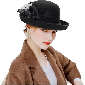 قبعات فيدورا بولر ديربي الكلاسيكية للسيدات - قبعة كنيسة كلاسيكية ذات حافة ملفوفة للجنسين لحفلات الزفاف in Kuwait