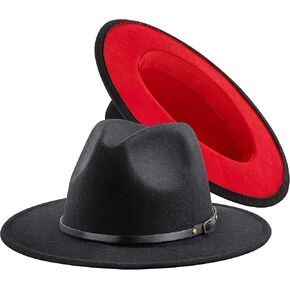 قبعة فيدورا الكلاسيكية ذات الحافة العريضة للرجال والنساء من UnSex Two Tone قبعة قبعة بنما كاجوال قبعة مع مشبك حزام in Kuwait