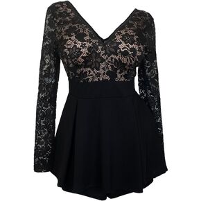 eVogues Plus size Lace Overlay Romper Dress