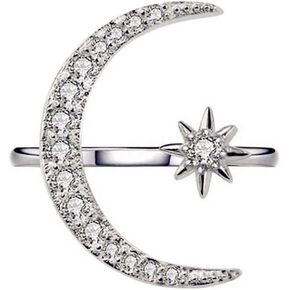 خاتم AAA مكعب زركونيا كبير القمر ونجوم الشمس 925 الاسترليني مطلي الفضة الهلال القمر قابل للتعديل الفرقة الدائري in Kuwait
