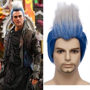 Bopocoko Mens Wig Halloween Costume Wigs for Party Short Straight Blue Mixed White Wig with Wig Cap BU222 in Kuwait