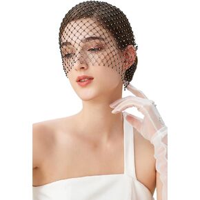 BABEYOND Fascinator Veil Tea Party - Mesh Veil for Women Sparkly Bridal Wedding Veil Mask with Rhinestones in Saudi Arabia