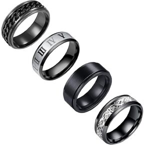 yfstyle 4PCS Plain Band Rings for Men Stainless Steel Rings for Men Wedding Ring Cool Spinner Rings for Men Black Stainless Steel Ring Set Anxiety Ring Fidget Size 6-12 in Kuwait