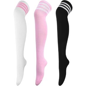 DRESHOW 3 Pairs Thigh High Socks Striped Over Knee Thin Tights Long Stocking Knee High Leg Warmer in Saudi Arabia