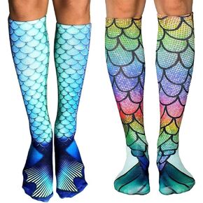 2-Pair Mermaid Knee High Stocking, Soft Over the Calf Boot Socks Leg Warmers Stockings for Cosplay Girls Women