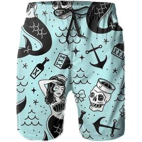 SARA NELL Mens Mermaid and Skull Swim Trunks Board Shorts Beach Swimwear Bathing Suit with Mesh Lined and Pockets in Kuwait
