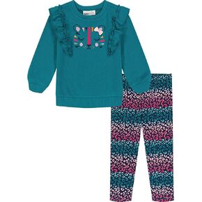 Kids Headquarters Girls 2 Pieces Legging Set, Deep Lake/Print, 6 US