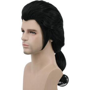 karlery Men Long Wave Black Wig Gaston Colonial Wig Halloween Costume Cosplay Wig