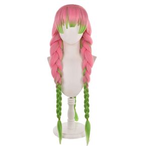 MoeLoli Demon Slayer Kanroji Mitsuri Cosplay Wig Green Mix Pink Long Anime Costume Wigs with Wig Net (Kanroji Mitsuri) in Saudi Arabia