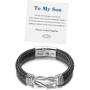 beemean To My Son/Grandson Leather Bracelet-I Will Always Be With You Braided Bracelet for Men Boys Stainless Steel Inspirational Bracelet Handmade Braided Rope Bangle Wristband Leather Bracelet